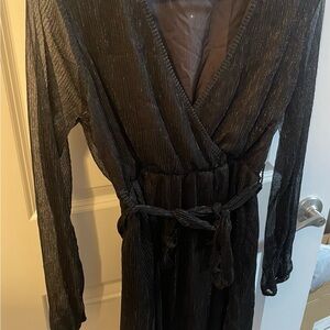 Black Long-Sleeve Wrap Dress